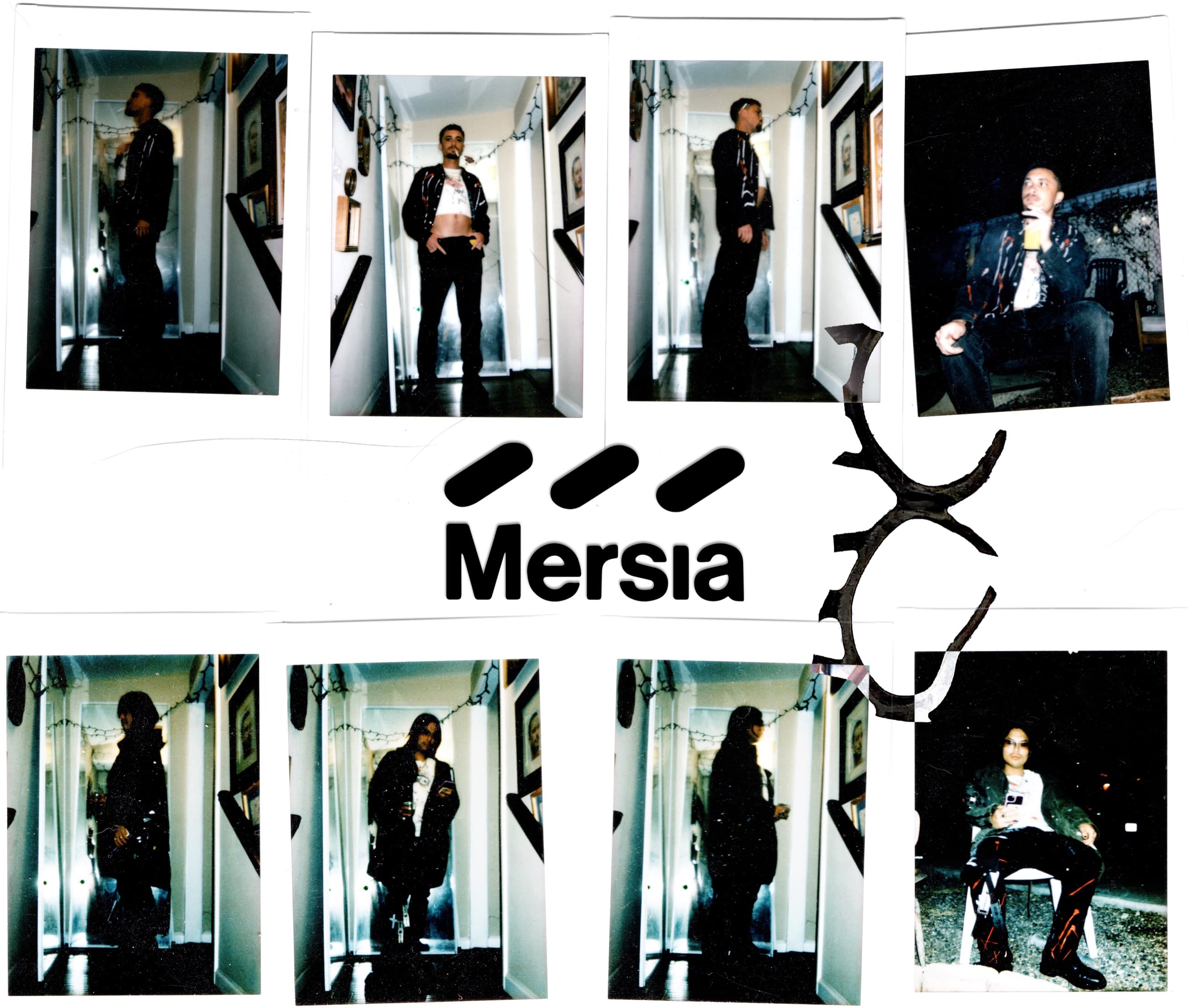 Mersia — polaroid portraits of the studio's collaborators, arranged around the Mersia wordmark